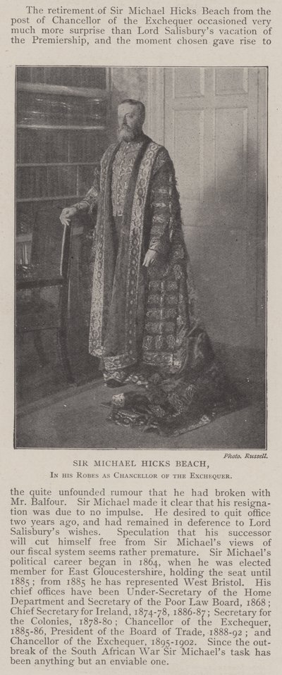 Sir Michael Hicks Beach, i sine klæder som finanskansler af English Photographer