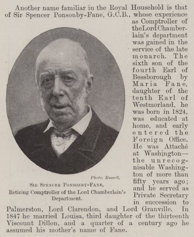 Sir Spencer Ponsonby-Fane, afgående kontrolansvarlig for Lord Chamberlains Department af English Photographer