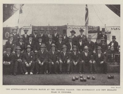 Den australske bowlingkamp på Crystal Palace, det australske og newzealandske hold i uniform af English Photographer