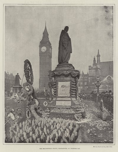Beaconsfield-statuen, Westminster, på Primrose Day af English Photographer