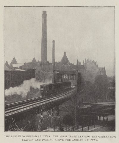 Berlin Overhead Railway, det første tog, der forlader generatorstationen og passerer over Anhalt Railway af English Photographer