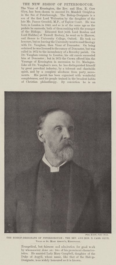 Den udpegede biskop af Peterborough, den ærede og ærede E Carr Glyn, Vicar of St Mary Abbotts, Kensington af English Photographer