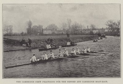 Cambridge-besætningen øver sig til Oxford og Cambridge Boat-Race af English Photographer
