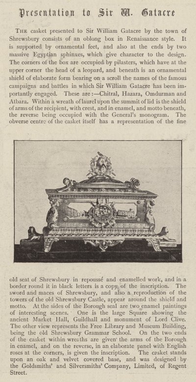 Kisten præsenteret for Sir William Gatacre af byen Shrewsbury af English Photographer