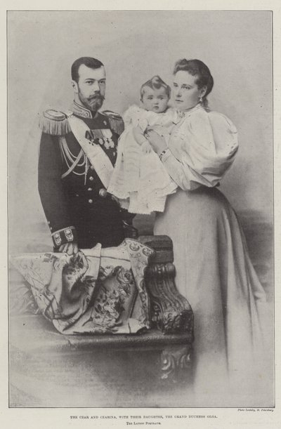 Czar og Czarina med deres datter, storhertuginden Olga af English Photographer