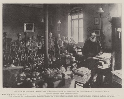 Professor Virchows død, den berømte videnskabsmand i hans laboratorium ved det patologiske institut, Berlin af English Photographer