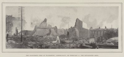 Den katastrofale brand i Waterbury, Connecticut, den 2. februar, det ødelagte område af English Photographer