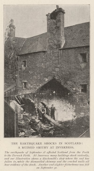 Jordskælvet støder i Skotland, en ødelagt smedje i Inverness af English Photographer