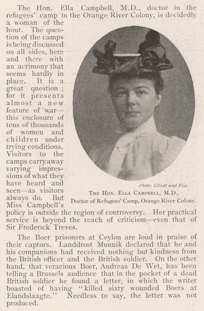 Den ærede Ella Campbell, MD, Doctor of Refugees Camp, Orange River Colony af English Photographer