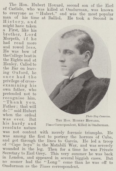 Den ærede Hubert Howard, Times Correspondent, dræbt i Omdurman af English Photographer