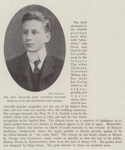 Den ærede William John Lydston Poulett, ældste søn af afdøde jarl Pouletts tredje ægteskab af English Photographer