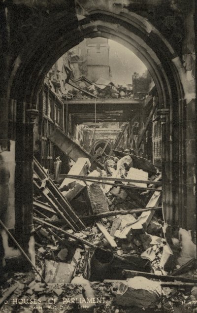 Houses of Parliament, London, viser bombeskader under anden verdenskrig (s/h-billede) af English Photographer