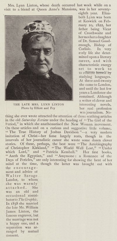 Den afdøde fru Lynn Linton af English Photographer