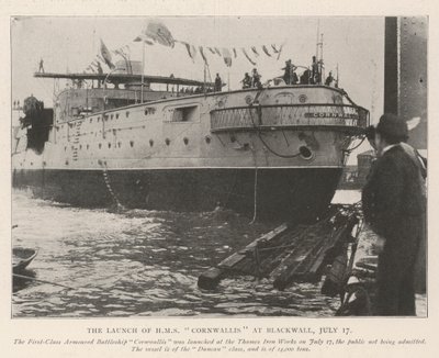 Lanceringen af HMS Cornwallis i Blackwall den 17. juli af English Photographer