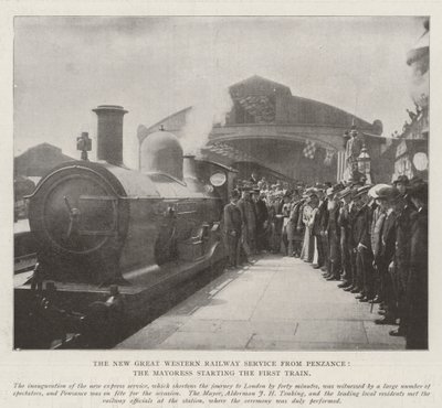 The New Great Western Railway Service fra Penzance, borgmesterinden starter det første tog af English Photographer