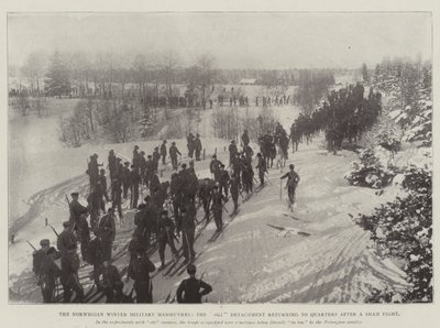 De norske vintermilitære manøvrer, skiafdelingen vender tilbage til Quarters efter en falsk kamp af English Photographer