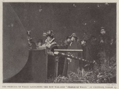 Prinsessen af Wales lancerer det nye krigsskib Prince of Wales i Chatham den 25. marts af English Photographer