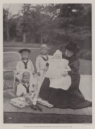Dronningen og hendes spæde oldebørn, hertugen af Yorks familie af English Photographer