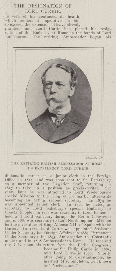 Den afgående britiske ambassadør i Rom, Hans Excellence Lord Currie af English Photographer