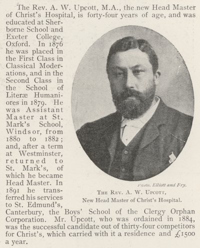 Pastor A W Upcott, ny overmester på Christs Hospital af English Photographer