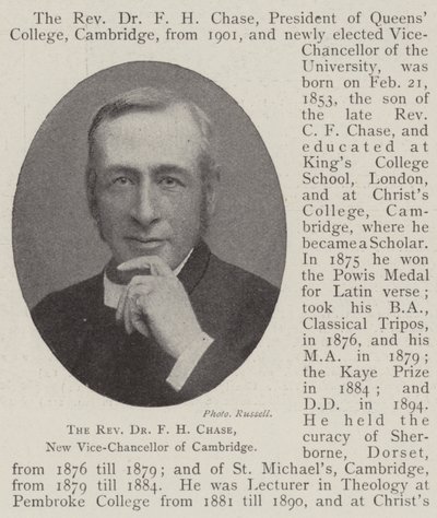 Den pastor Dr F H Chase, ny vicekansler i Cambridge af English Photographer