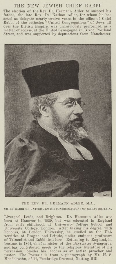 Reverend Dr. Hermann Adler, MA, overrabbiner for United Jewish Congregations of Great Britain af English Photographer