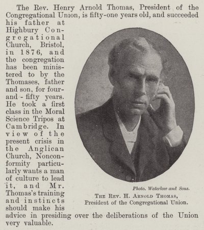 Præst H Arnold Thomas, formand for Menighedsforbundet af English Photographer