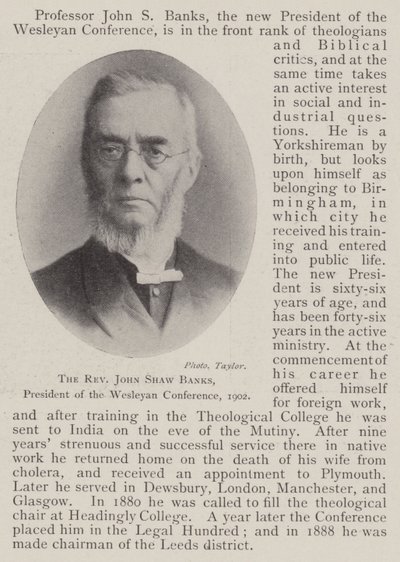 Pastor John Shaw Banks, præsident for Wesleyan-konferencen, 1902 af English Photographer