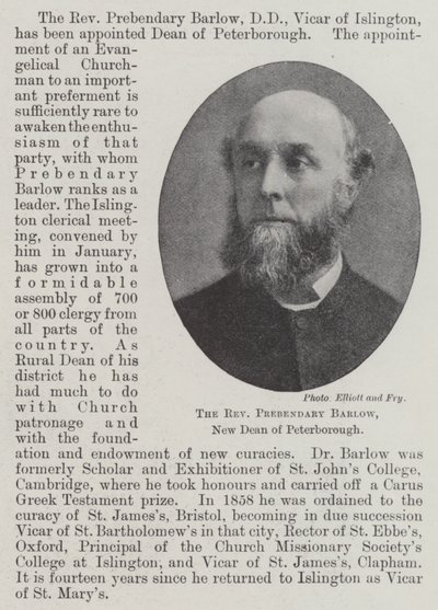 Præsten præbendær Barlow, ny dekan i Peterborough af English Photographer