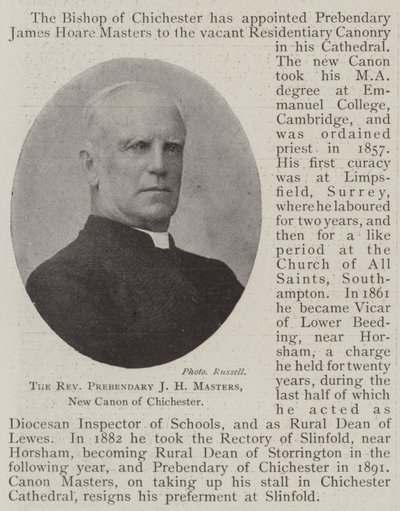 The Reverend Prebendary JH Masters, New Canon of Chichester af English Photographer