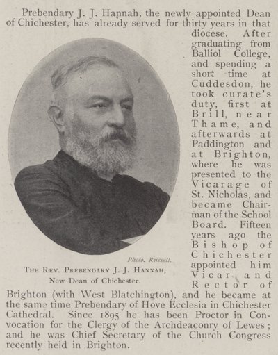 Præsten præbendær J J Hannah, ny dekan i Chichester af English Photographer
