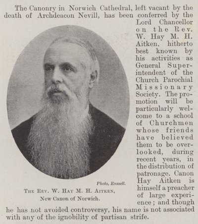 Pastor W Hay M H Aitken, ny kanon fra Norwich af English Photographer