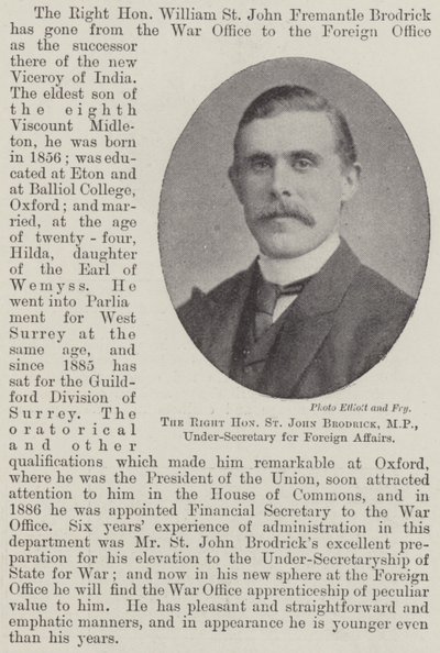 Højre ærede St John Brodrick, MP, undersekretær for udenrigsanliggender af English Photographer