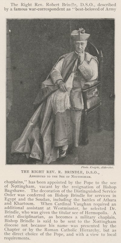 Den højre pastor R Brindle, DSO, udnævnt til Nottingham-stolen af English Photographer