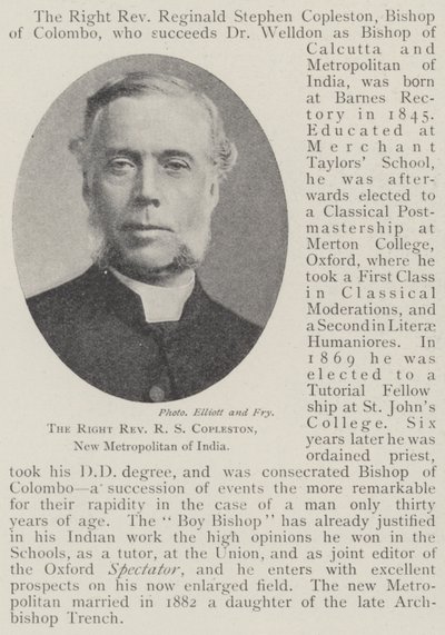 Den højre pastor RS Copleston, New Metropolitan of India af English Photographer