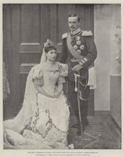 Det kongelige bryllup i Coburg, storhertugen og storhertuginden af Hesse-Darmstadt af English Photographer