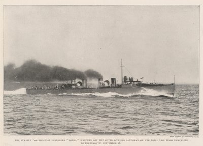 Turbine Torpedo-Boat Destroyer Cobra, forliste ud af Outer Dowsing Sandbank på sin prøvetur fra Newcastle til Portsmouth, 18. september af English Photographer