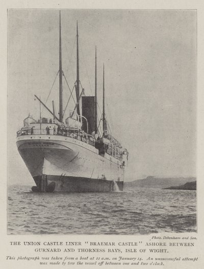 Union Castle Liner Braemar Castle i land mellem Gurnard og Thorness Bays, Isle of Wight af English Photographer