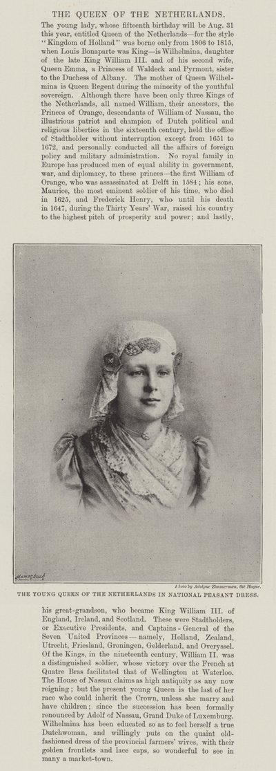 Den unge dronning af Holland i national bondedragt af English Photographer