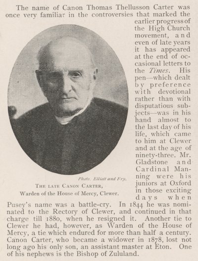 Den afdøde Canon Carter, Warden of the House of Mercy, Clewer af English Photographer