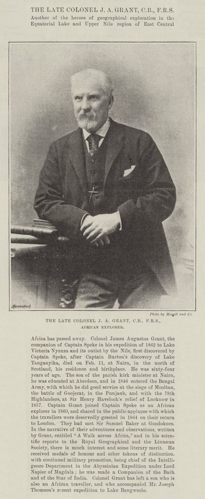Den afdøde oberst J A Grant, CB, FRS, African Explorer af English Photographer
