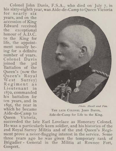 Den afdøde oberst John Davis, Aide-de-Camp for Life til kongen af English Photographer
