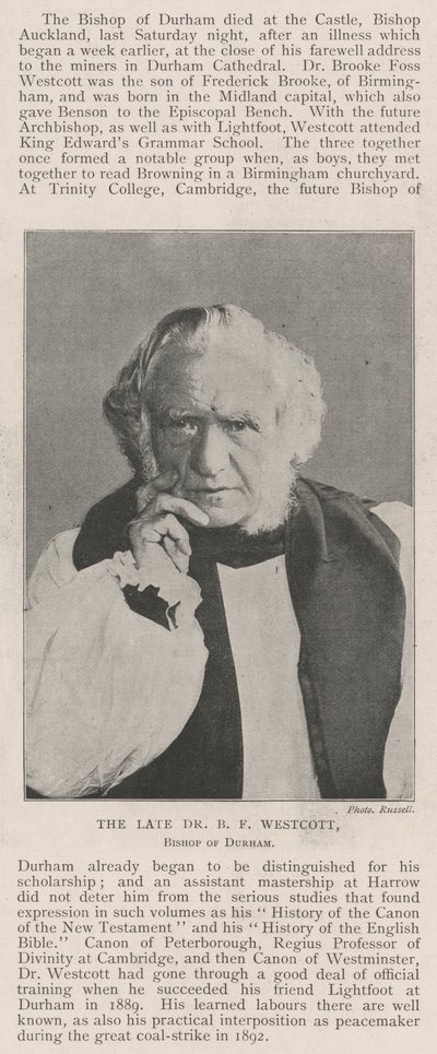 Afdøde Dr. B. F. Westcott, biskop af Durham af English Photographer