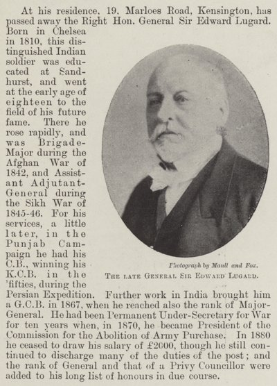 Den afdøde general Sir Edward Lugard af English Photographer
