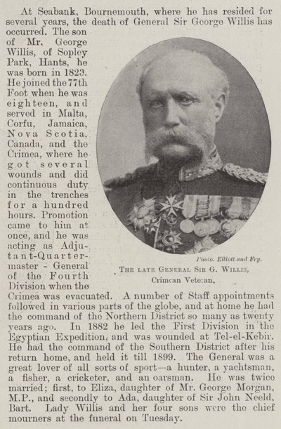 Den afdøde general Sir G Willis, Krim-veteran af English Photographer