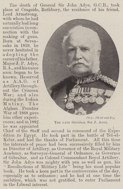 Den afdøde general Sir J Adye af English Photographer
