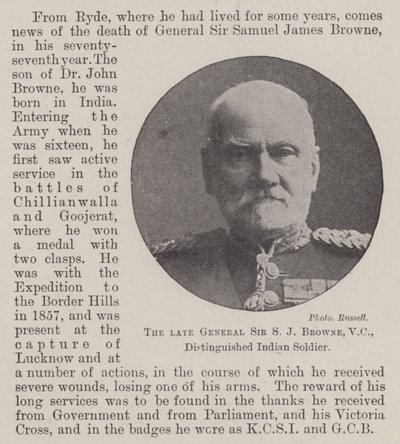 Den afdøde general Sir S J Browne, VC, Distinguished Indian Soldier af English Photographer