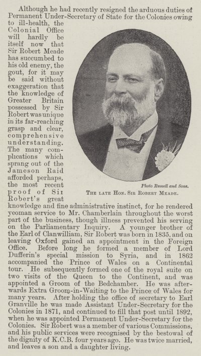 Den afdøde ærede Sir Robert Meade af English Photographer