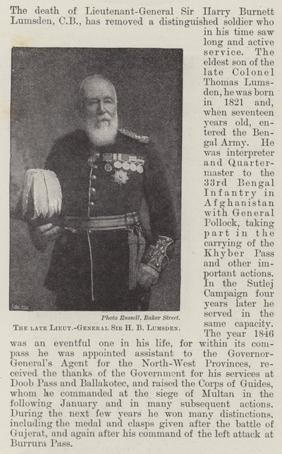 Afdøde generalløjtnant Sir H B Lumsden af English Photographer