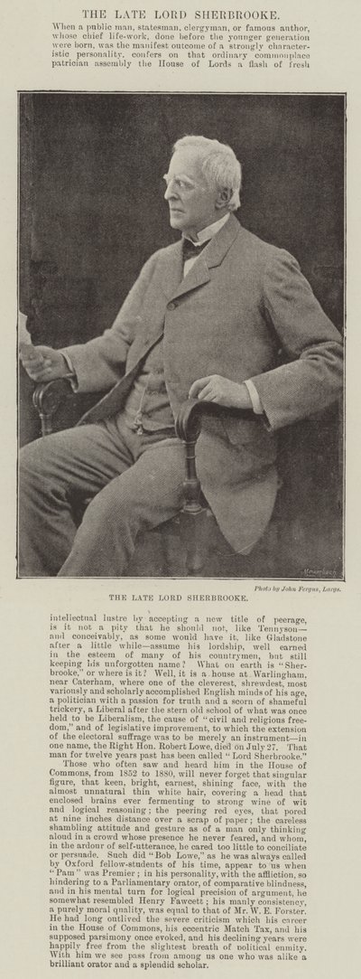 Den afdøde Lord Sherbrooke af English Photographer